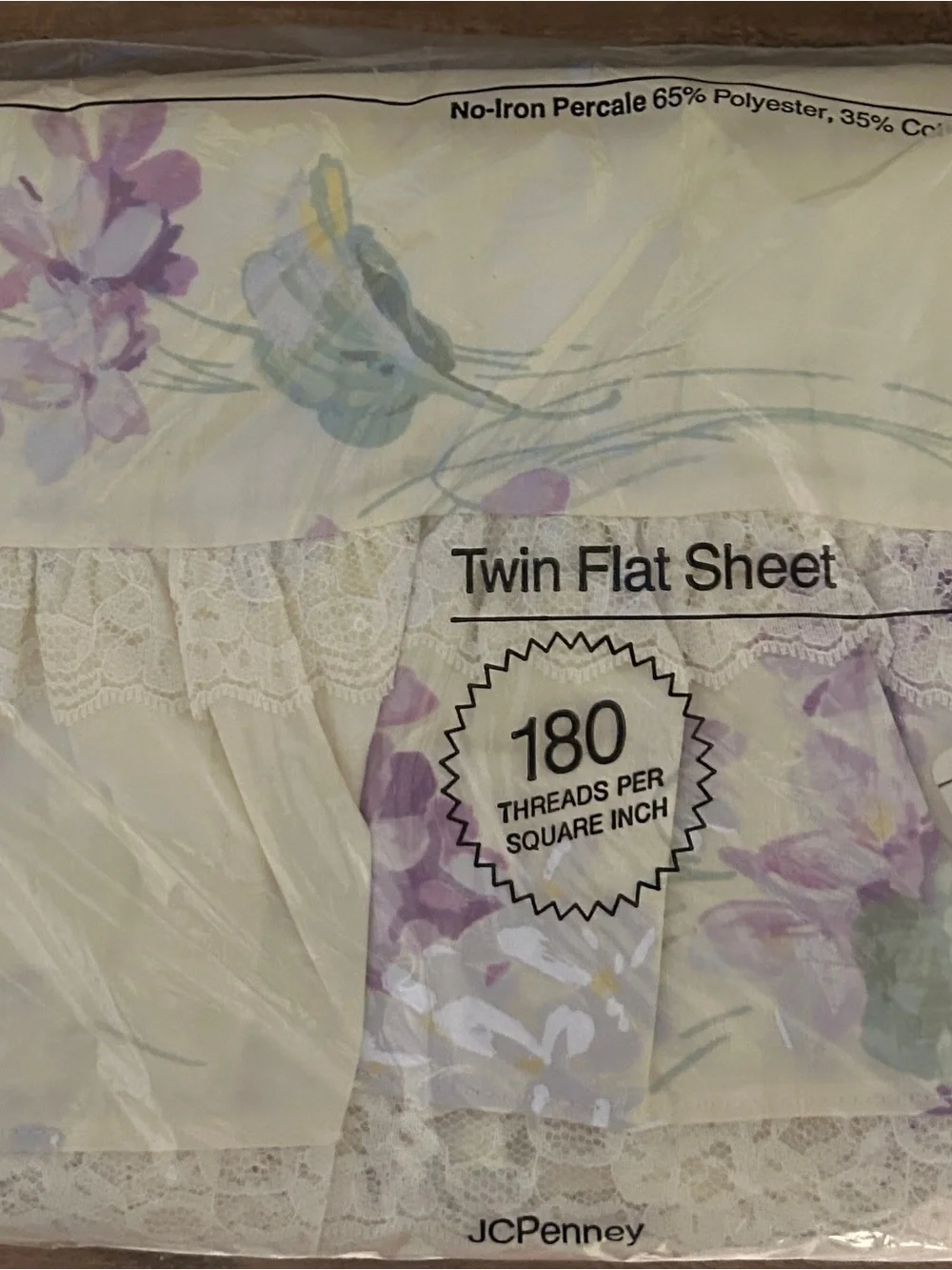 JCPenney Cream and Lavender Floral Twin fitted and flat sheets